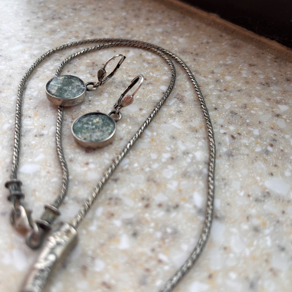 Roman Glass Sterling Silver Necklace and Earrings Set-Vintage - Picture 4 of 6